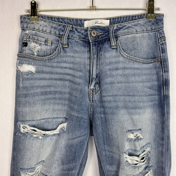 Kancan Jeans Womens 5/26 Light Wash Mid Rise Distressed Destroyed Tapered Denim - Picture 3 of 14